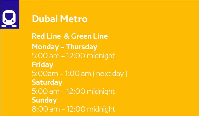 Dubai Metro Ramadan timings 2026